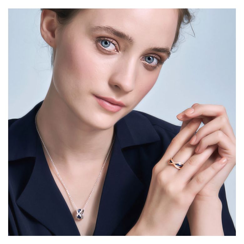 Anello Sens - Oro Rosa, Riviera di Zaffiri Princess a Binario & Diamanti - 8