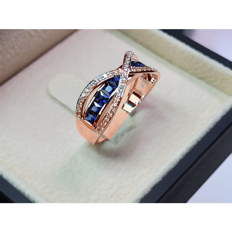 Anello Sens - Oro Rosa, Riviera di Zaffiri Princess a Binario & Diamanti - 9