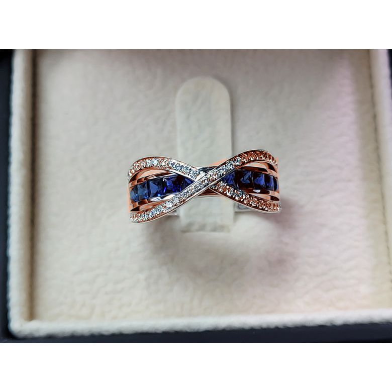 Anello Sens - Oro Rosa, Riviera di Zaffiri Princess a Binario & Diamanti - 10