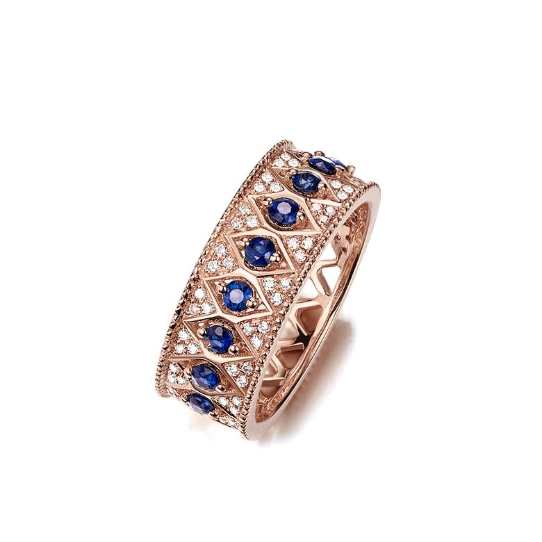 Anello Riviera Farnese - Oro Rosa, Zaffiri Blu & Diamanti - 1