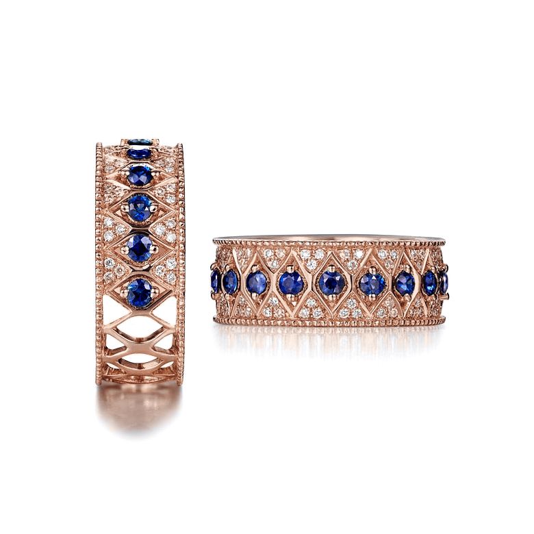 Anello Riviera Farnese - Oro Rosa, Zaffiri Blu & Diamanti - 3