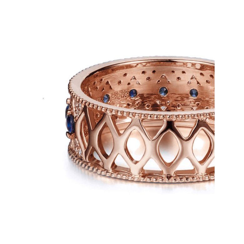 Anello Riviera Farnese - Oro Rosa, Zaffiri Blu & Diamanti - 6