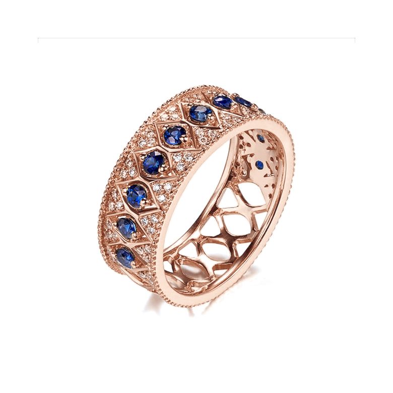 Anello Riviera Farnese - Oro Rosa, Zaffiri Blu & Diamanti - 7