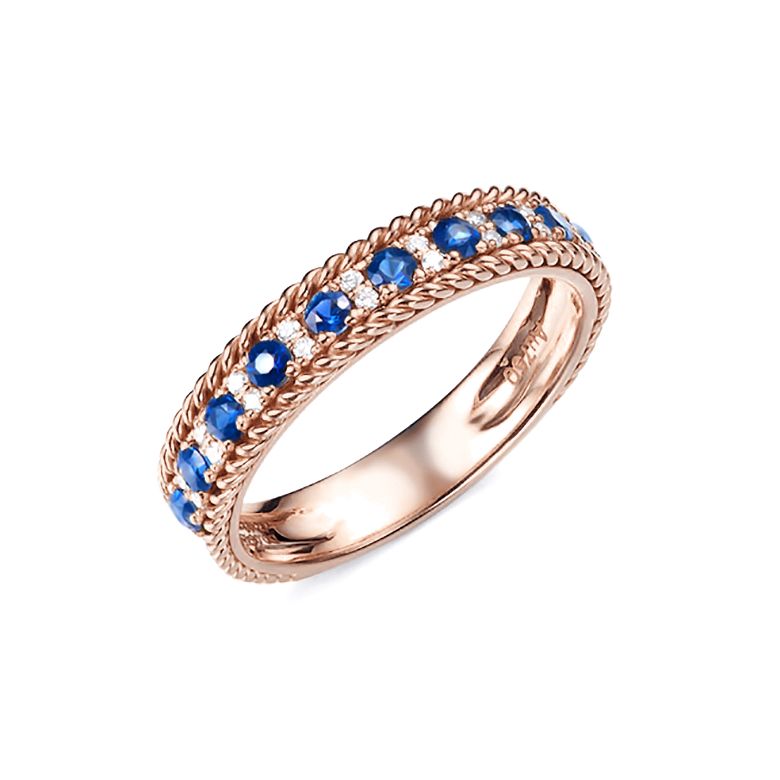 Anello Veretta Tempietto - Oro Rosa, Mezzo Giro di Zaffiri & Diamanti - 1