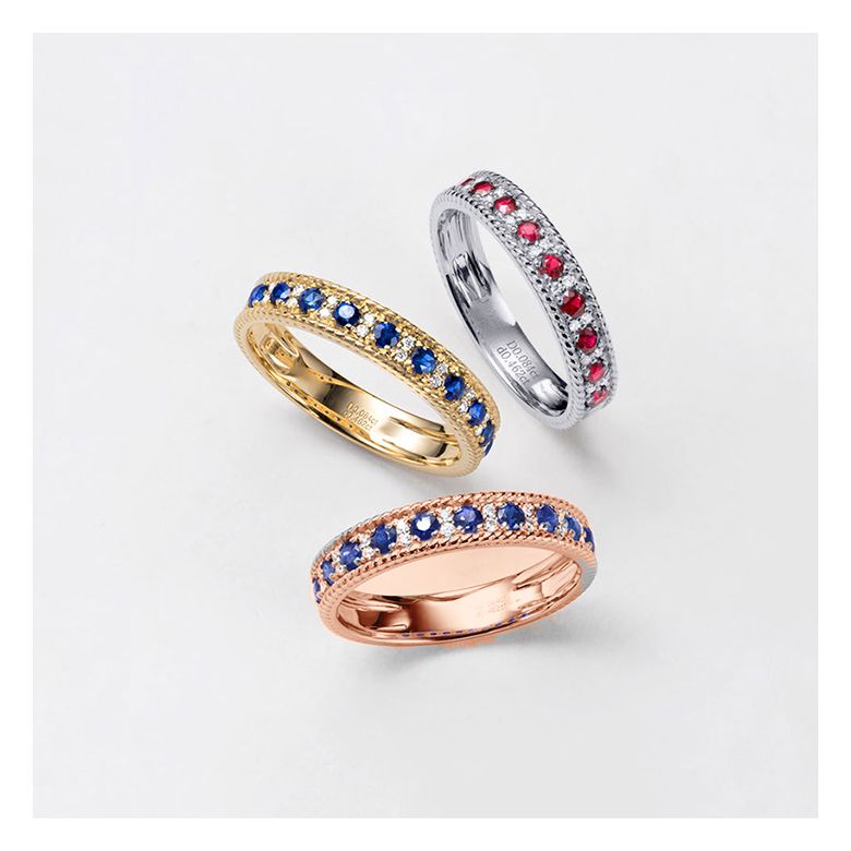 Anello Veretta Tempietto - Oro Rosa, Mezzo Giro di Zaffiri & Diamanti - 2