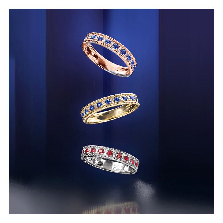 Anello Veretta Tempietto - Oro Rosa, Mezzo Giro di Zaffiri & Diamanti - 5