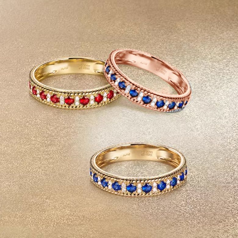 Anello Veretta Tempietto - Oro Rosa, Mezzo Giro di Zaffiri & Diamanti - 3