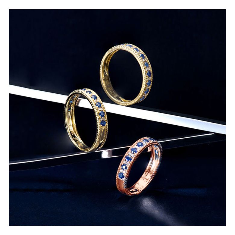 Anello Veretta Tempietto - Oro Rosa, Mezzo Giro di Zaffiri & Diamanti - 7