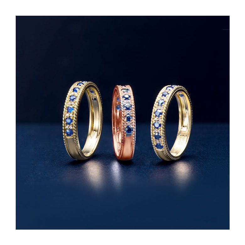 Anello Veretta Tempietto - Oro Rosa, Mezzo Giro di Zaffiri & Diamanti - 9