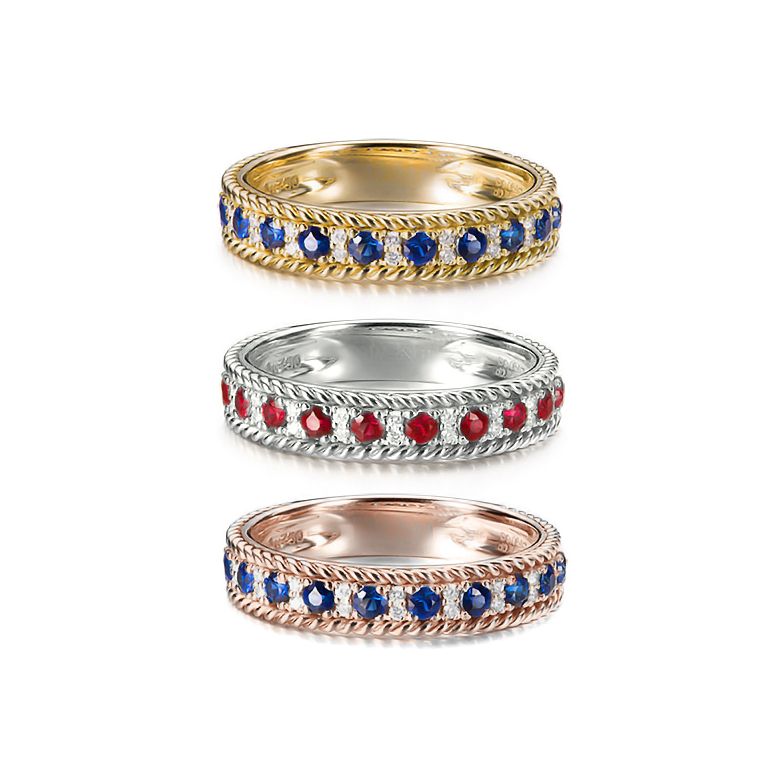 Anello Veretta Tempietto - Oro Rosa, Mezzo Giro di Zaffiri & Diamanti - 10