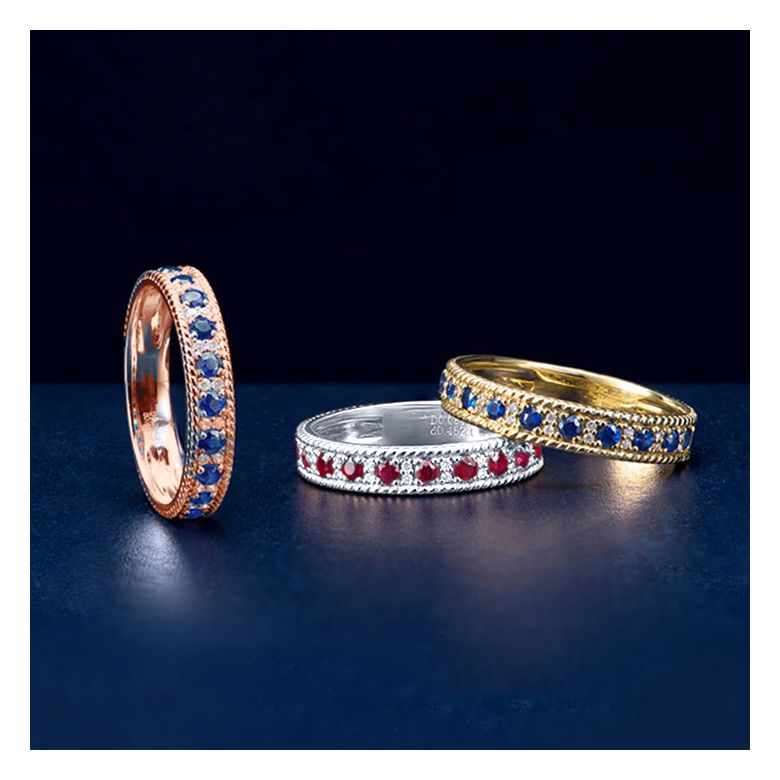 Anello Veretta Tempietto - Oro Rosa, Mezzo Giro di Zaffiri & Diamanti - 12