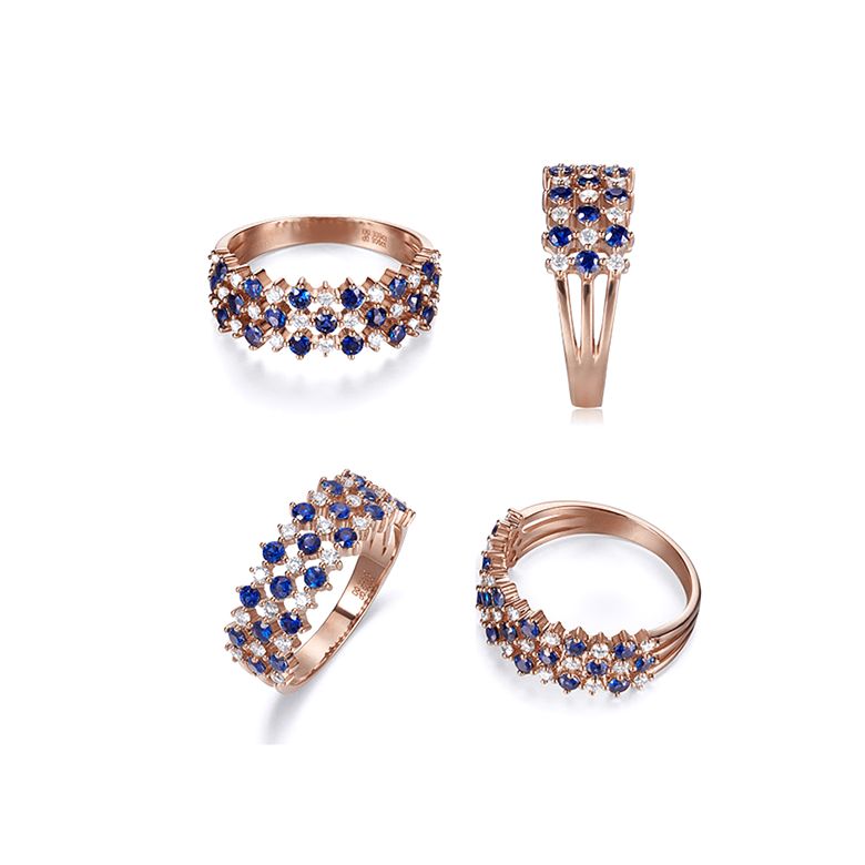 Anello Dama San Lorenzo -  Oro Rosa, Zaffiri & Diamanti - 3