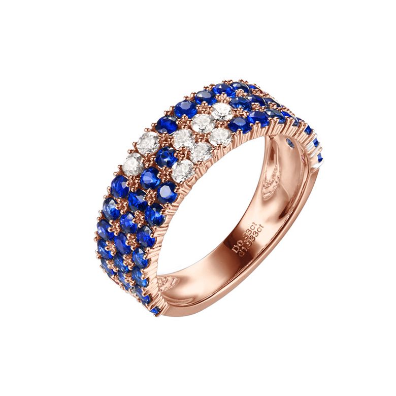Anello Veretta Blue Lagoon - Oro Rosa, Mezzo Giro di Zaffiri & Diamanti - 1