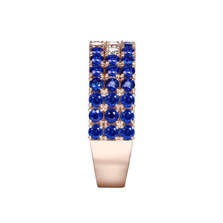 Anello Veretta Blue Lagoon - Oro Rosa, Mezzo Giro di Zaffiri & Diamanti - 5