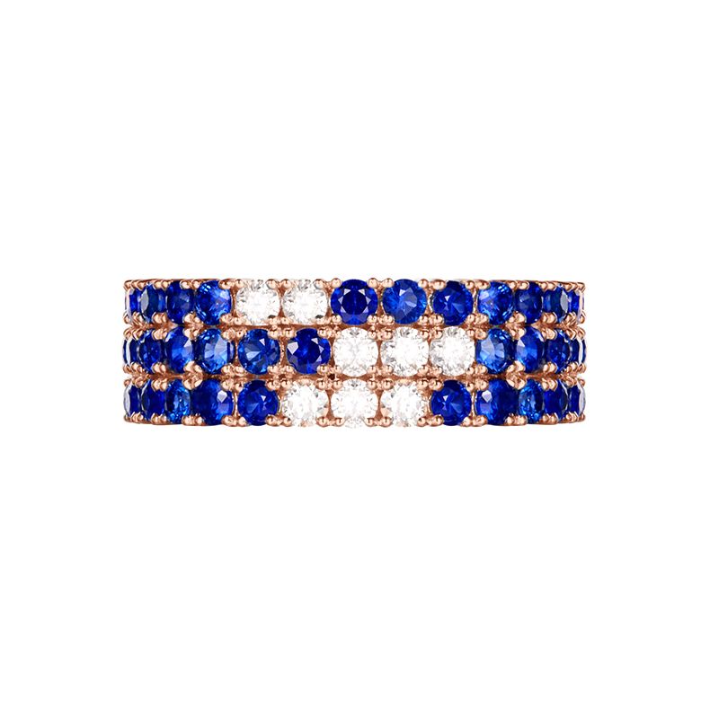 Anello Veretta Blue Lagoon - Oro Rosa, Mezzo Giro di Zaffiri & Diamanti - 9