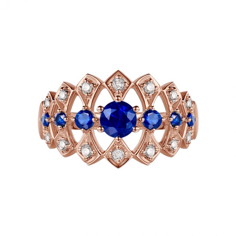 Anello Santa Maria Novella - Oro Rosa, Mezzo Giro di Zaffiri & Diamanti - 3
