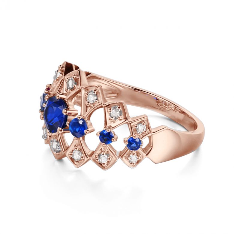 Anello Santa Maria Novella - Oro Rosa, Mezzo Giro di Zaffiri & Diamanti - 9