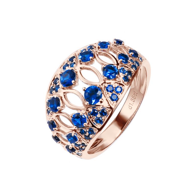 Anello Blue Queen - Oro Rosa, Riviera Mezzo Giro di Zaffiri - 1