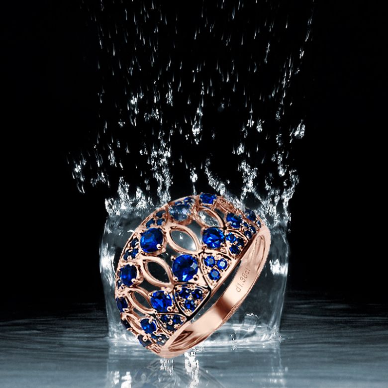 Anello Blue Queen - Oro Rosa, Riviera Mezzo Giro di Zaffiri - 5