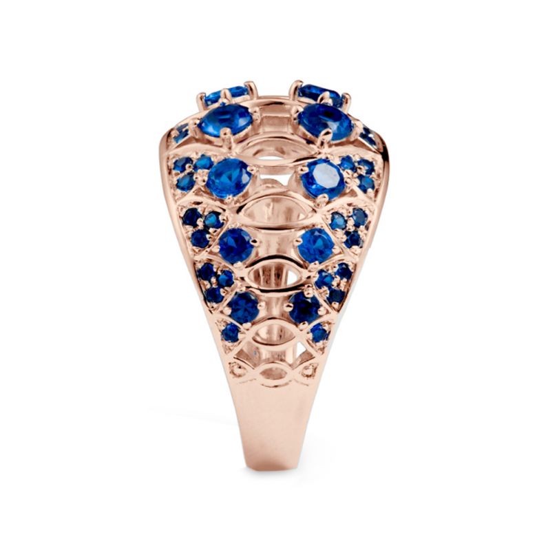 Anello Blue Queen - Oro Rosa, Riviera Mezzo Giro di Zaffiri - 7