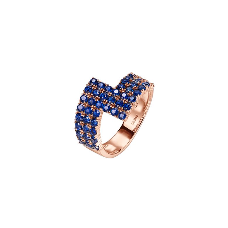 Anello Enlace Moi - Oro Rosa e Pavé Zaffiri Blu - 1