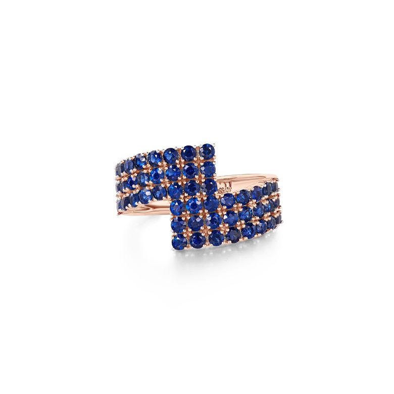 Anello Enlace Moi - Oro Rosa e Pavé Zaffiri Blu - 3