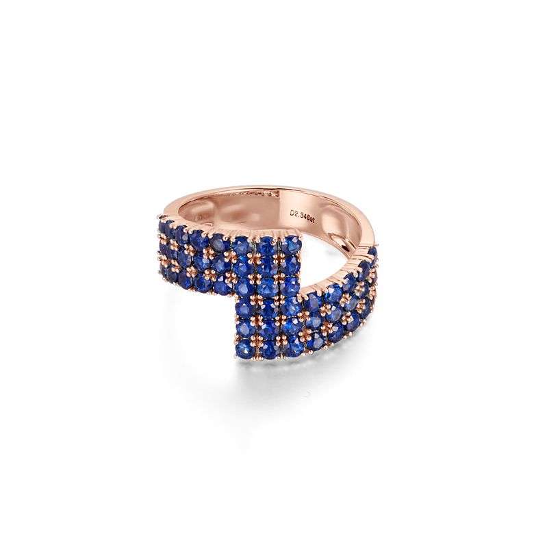 Anello Enlace Moi - Oro Rosa e Pavé Zaffiri Blu - 5
