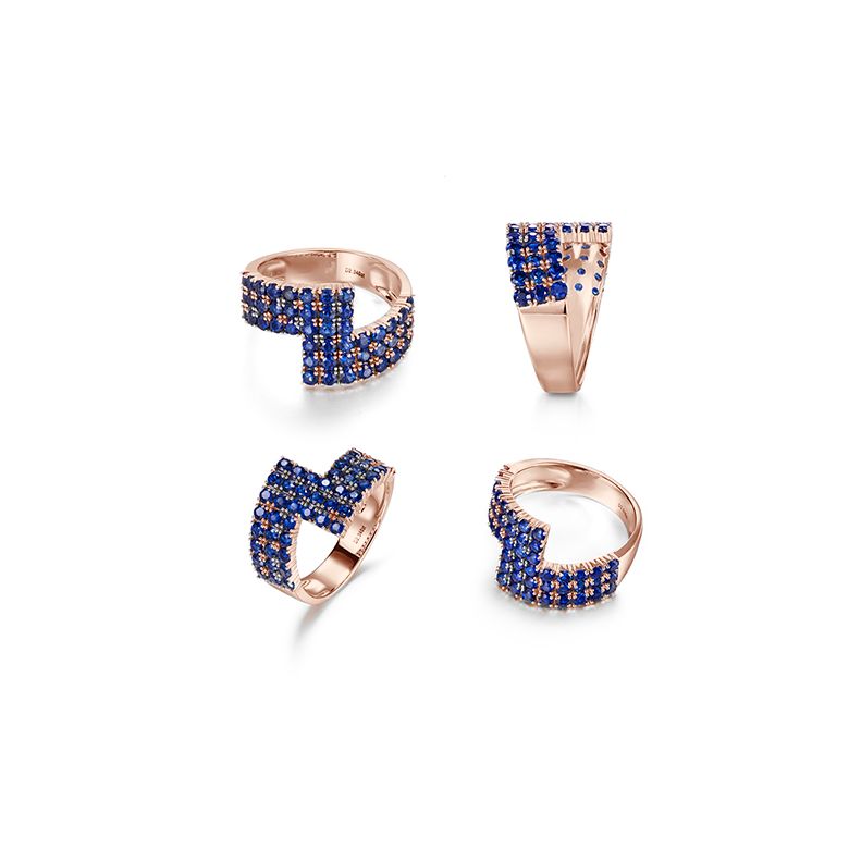 Anello Enlace Moi - Oro Rosa e Pavé Zaffiri Blu - 9
