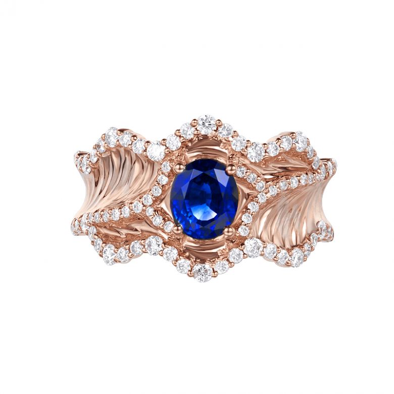 Anello Solitario Composto Floraison - Oro Rosa, Diamanti & Zaffiro - 3