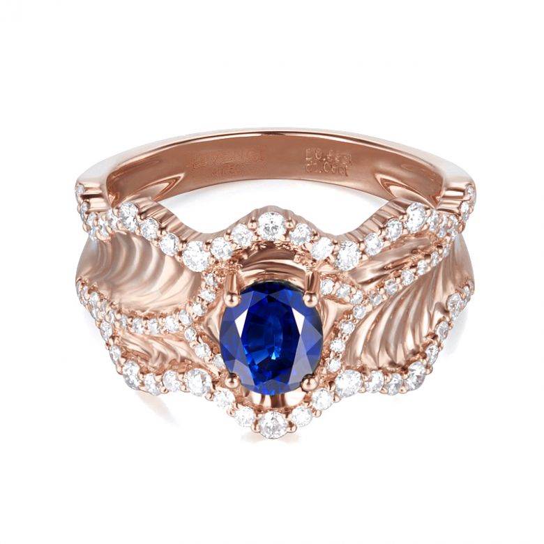 Anello Solitario Composto Floraison - Oro Rosa, Diamanti & Zaffiro - 5