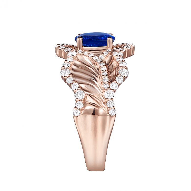 Anello Solitario Composto Floraison - Oro Rosa, Diamanti & Zaffiro - 6