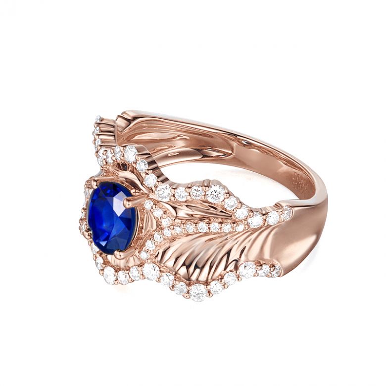 Anello Solitario Composto Floraison - Oro Rosa, Diamanti & Zaffiro - 7