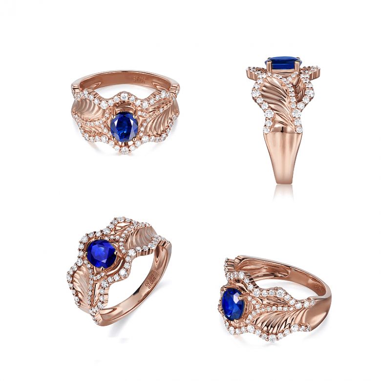 Anello Solitario Composto Floraison - Oro Rosa, Diamanti & Zaffiro - 8