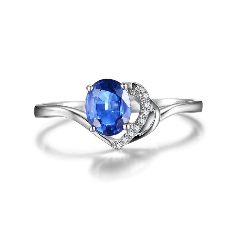 Anello di Fidanzamento Cenero - Oro Bianco, Diamanti & Zaffiro Blu Ovale - 3