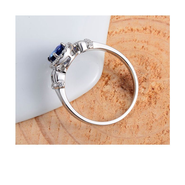 Anello di Fidanzamento Profondo - Oro Bianco, Diamanti & Zaffiro Blu Ovale - 5