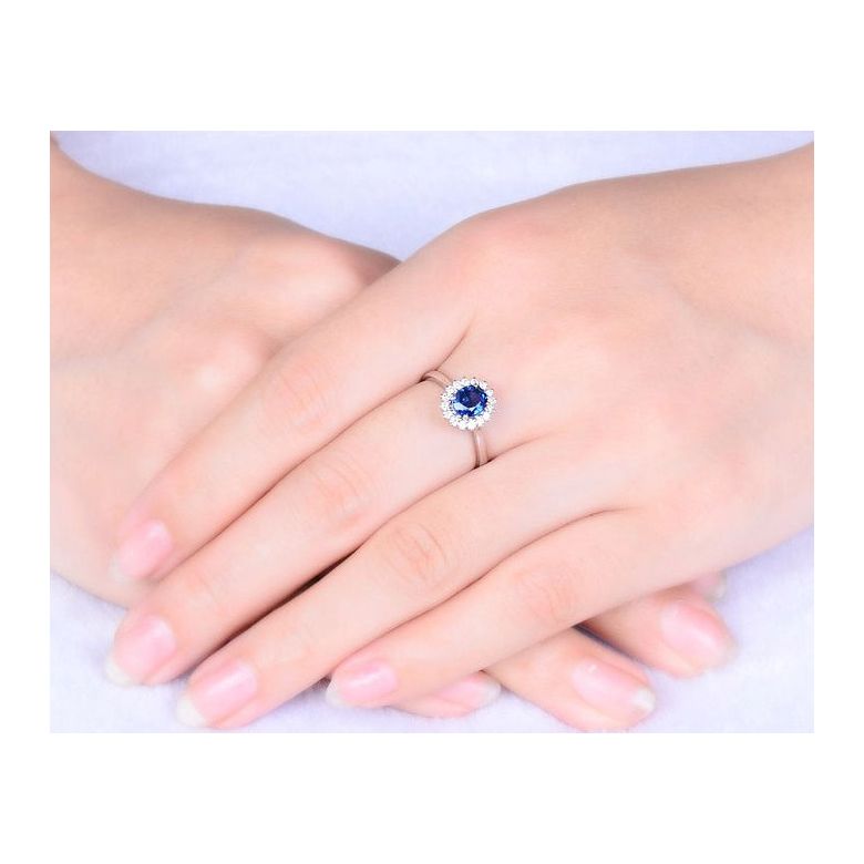 Solitario Composto Astro - Oro Bianco, Diamanti & Zaffiro Ovale - 8