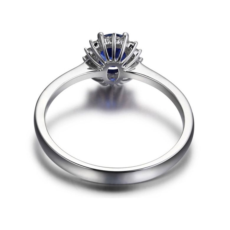 Solitario Composto Astro - Oro Bianco, Diamanti & Zaffiro Ovale - 4