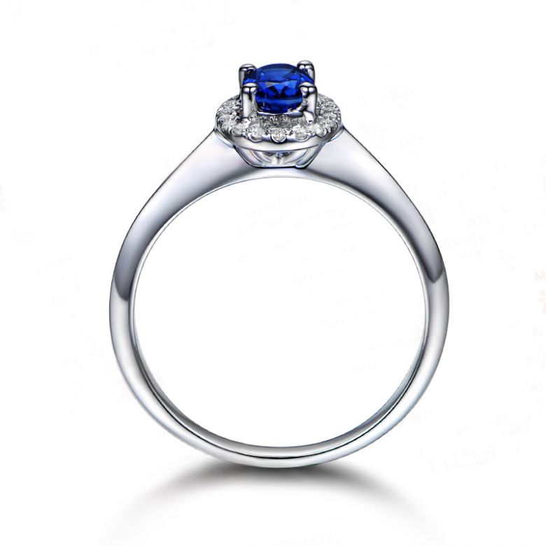 Anello di Fidanzamento Persée - Oro Bianco, Diamanti & Zaffiro Blu Ovale - 5