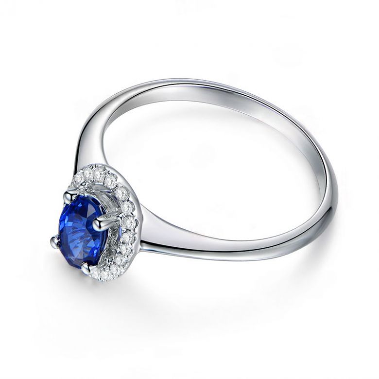 Anello di Fidanzamento Persée - Oro Bianco, Diamanti & Zaffiro Blu Ovale - 6