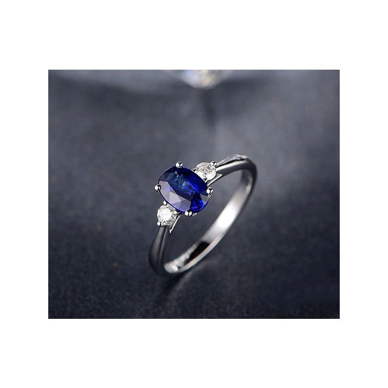 Anello da Donna Cybèle - Oro Bianco, Diamanti & Zaffiro Blu Ovale - 5