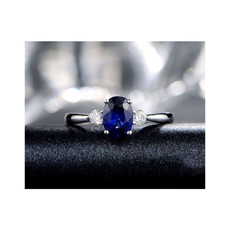 Anello da Donna Cybèle - Oro Bianco, Diamanti & Zaffiro Blu Ovale - 3