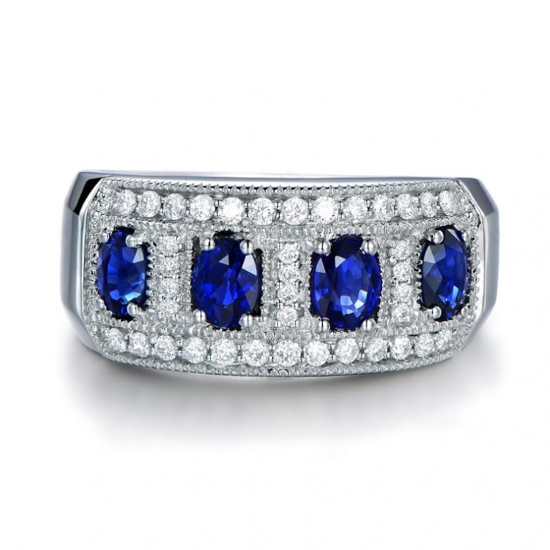 Anello Bhagya - Oro Bianco, Riviera Mezzo Giro di Zaffiri & Diamanti - 5