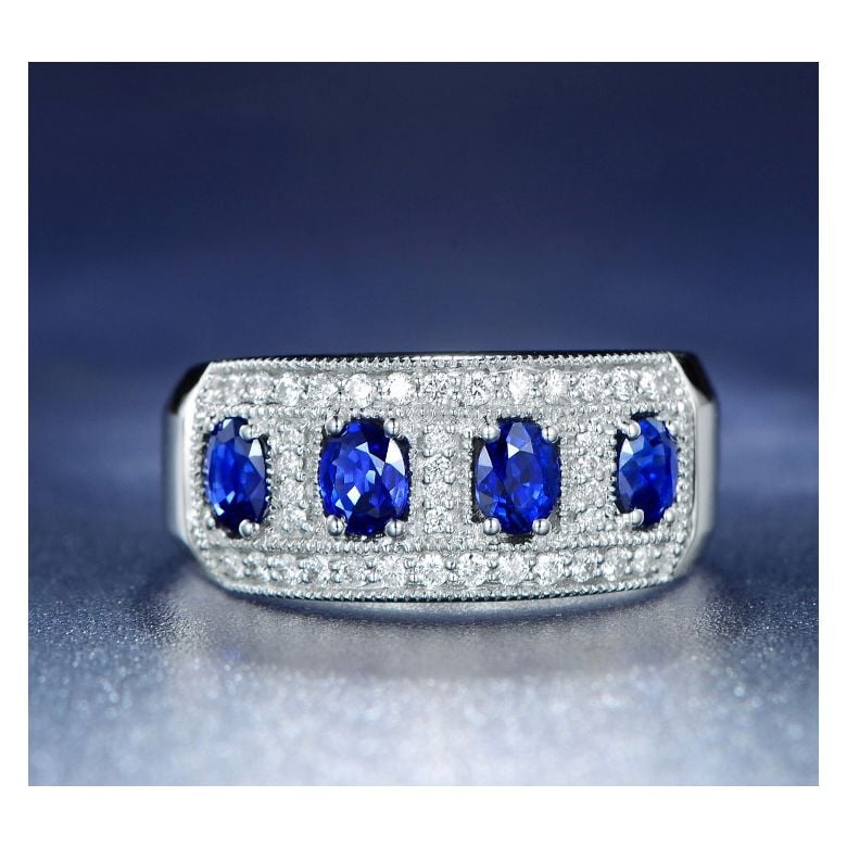 Anello Bhagya - Oro Bianco, Riviera Mezzo Giro di Zaffiri & Diamanti - 4