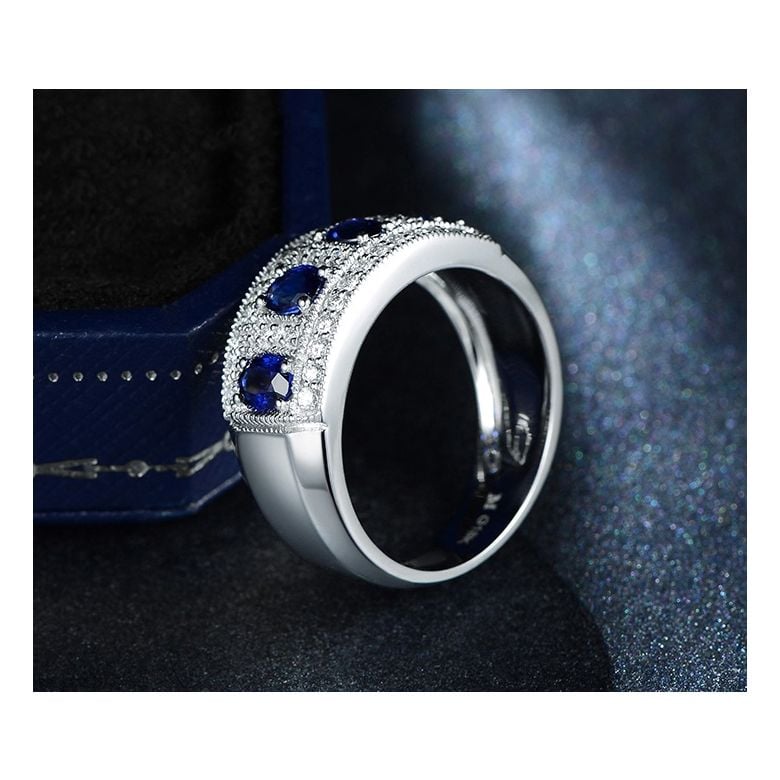 Anello Bhagya - Oro Bianco, Riviera Mezzo Giro di Zaffiri & Diamanti - 3