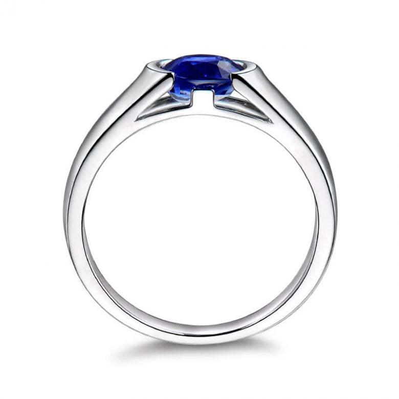 Anello Shitala - Oro Bianco & Zaffiro Ovale Solitario - 4
