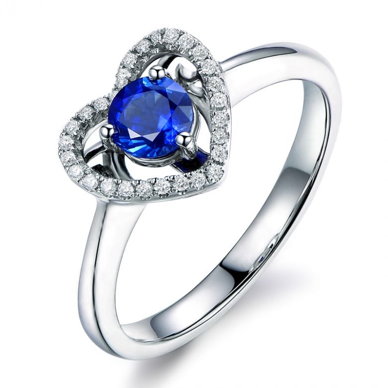 Anello Love Me Tender - Oro Bianco, Diamanti & Zaffiro Blu - 1