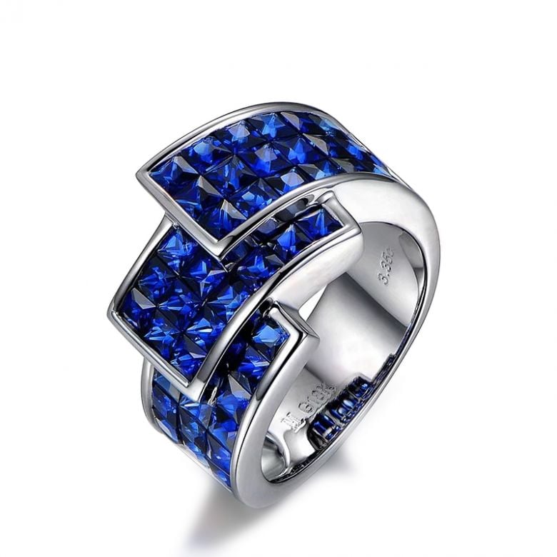 Anello Simone de Beauvoir - Oro Bianco e Pavé Zaffiri Princess a Binario - 1