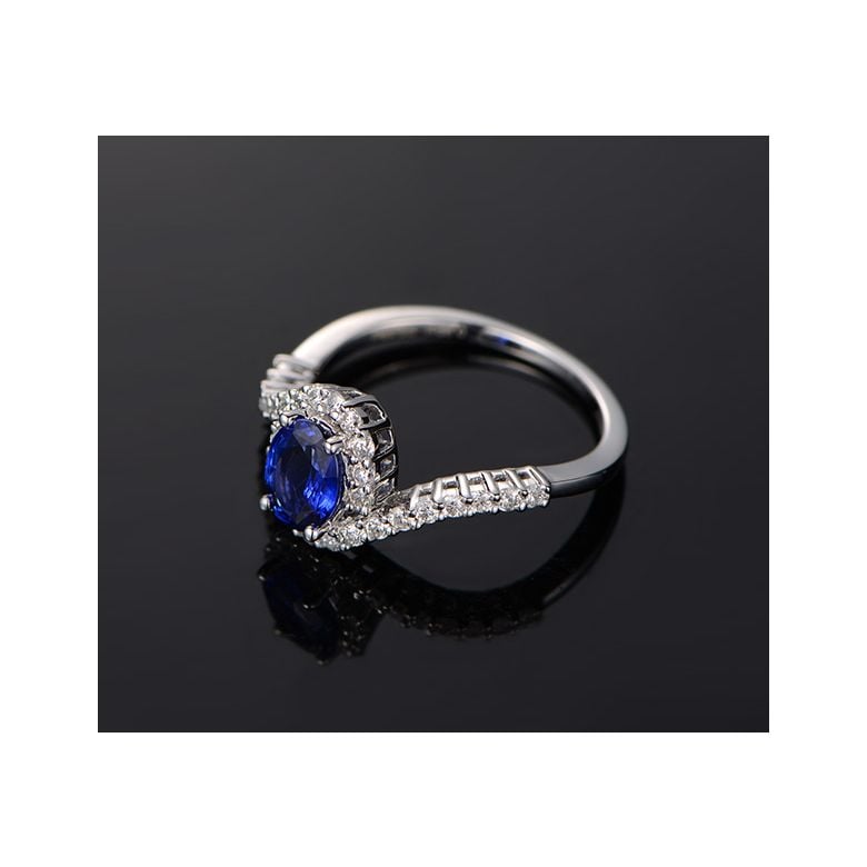 Solitario Composto Eye - Oro Bianco, Diamanti & Zaffiro Ovale - 3