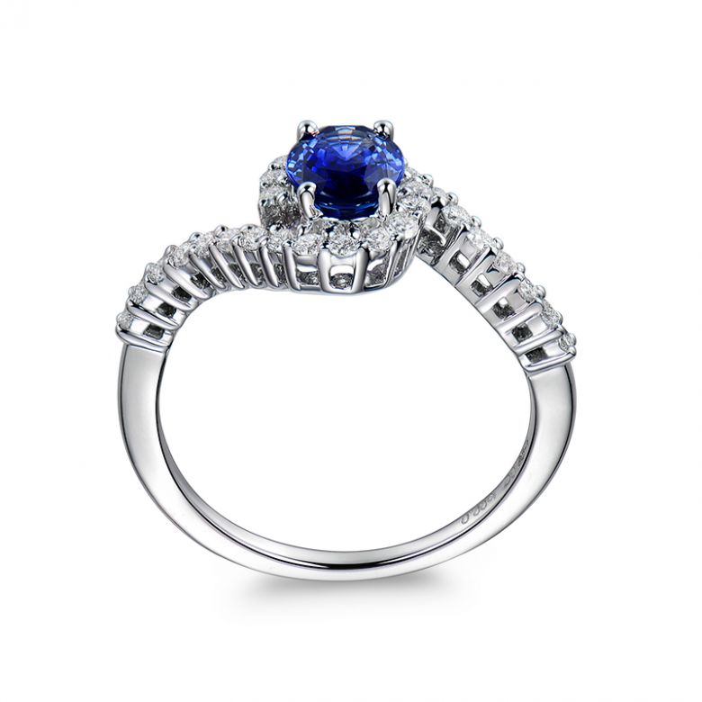 Solitario Composto Eye - Oro Bianco, Diamanti & Zaffiro Ovale - 5