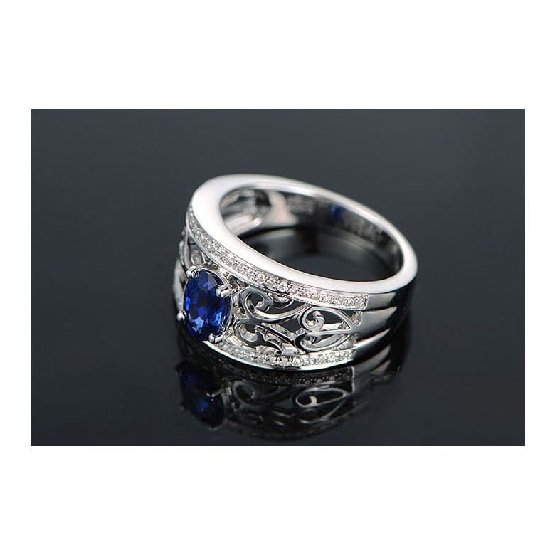 Solitario Composto Hiruni - Oro Bianco, Diamanti & Zaffiro Ovale - 4